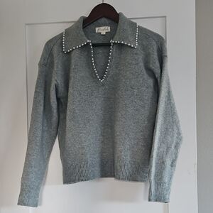 Gray Green Sweater with Pearl Collar Womens Size S
